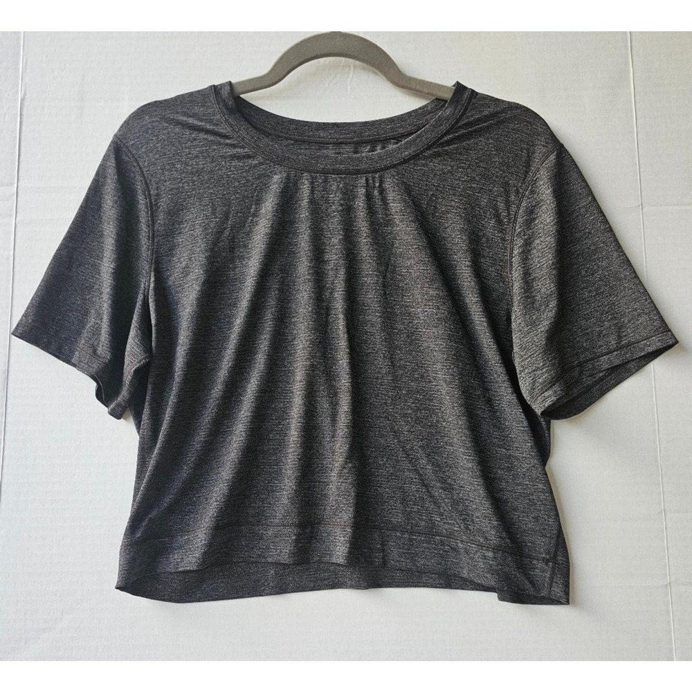 Lululemon Run The Day Cropped Athletic Top Size 8 Heathered Black Gray Stretch